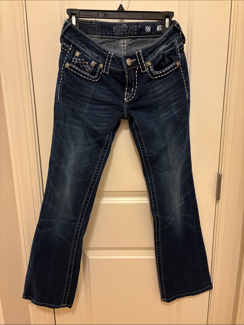 Miss Me Dark Blue Flare Jeans with Embellished Pockets